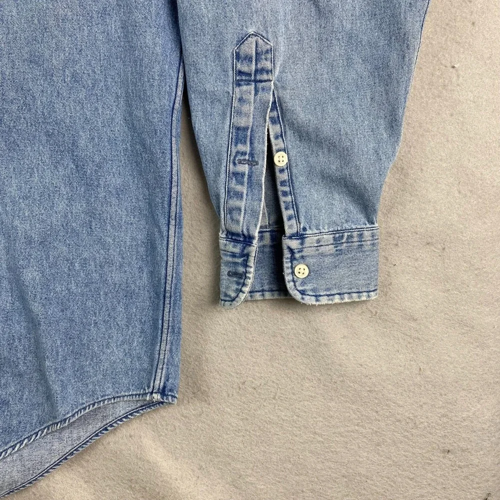 Vintage Polo Ralph Lauren Big Shirt Denim Button Down Men Large Blue Pocket Pony